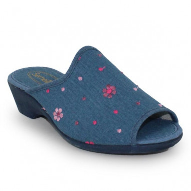 Chaussons mule femme bleu à talon semelflex Sabrine