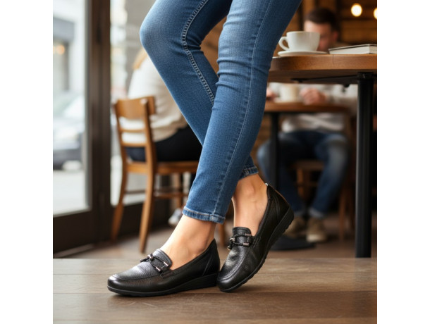 mocassin noir femme confortable caprice 24300