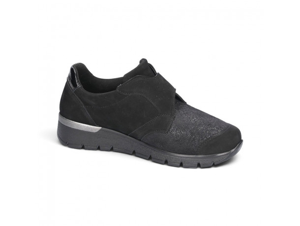 chaussures velcro noires pieds larges et sensibles femme Waldläufer 626K32