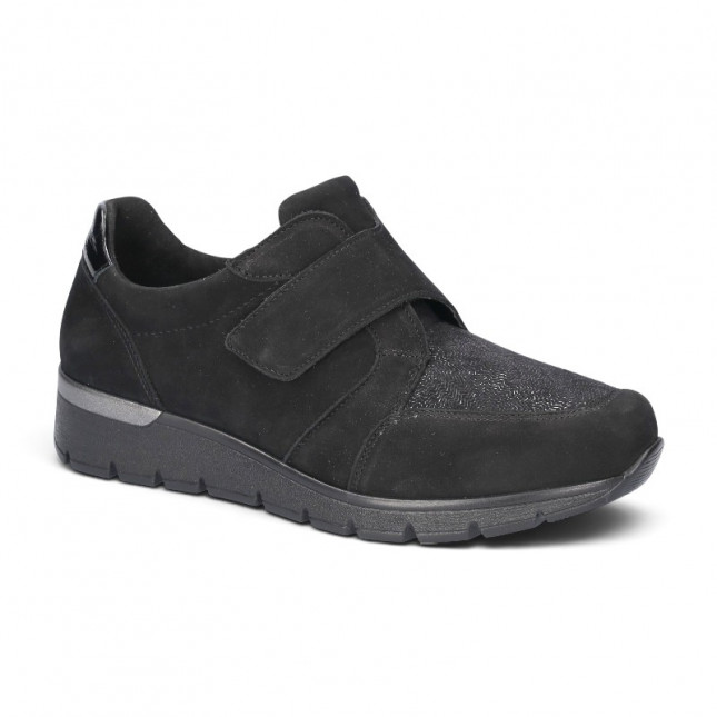 chaussures velcro noires pieds larges et sensibles femme Waldläufer 626K32